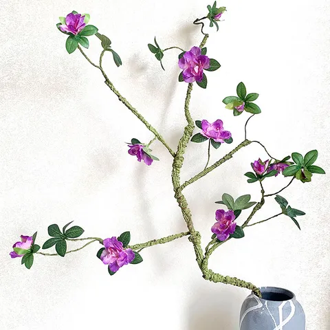 Artificial Azalea Flower Branch Silk Fake Plant For Home Living Room Decor Floral Arrangement Interior Styling