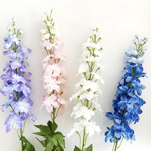 Artificial Larkspur Long Stem Silk Flowers Fake Hyacinth For Wedding Arch Home Decor Floral Arrangement Party Supplies