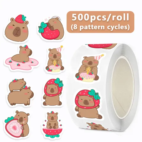 Cute Cartoon Strawberry Capybara Shaped PVC Adhesive Sealing Stickers Roll Decorative For DIY Gift Packaging And Crafts