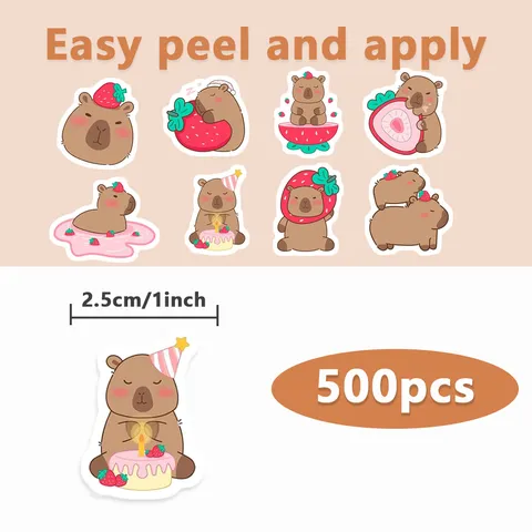 Cute Cartoon Strawberry Capybara Shaped PVC Adhesive Sealing Stickers Roll Decorative For DIY Gift Packaging And Crafts