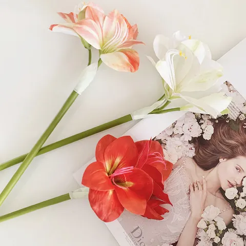 Artificial Clivia Amaryllis Flower 3D Hand Feel Silk Floral Material For Wedding Home Decor Studio Display