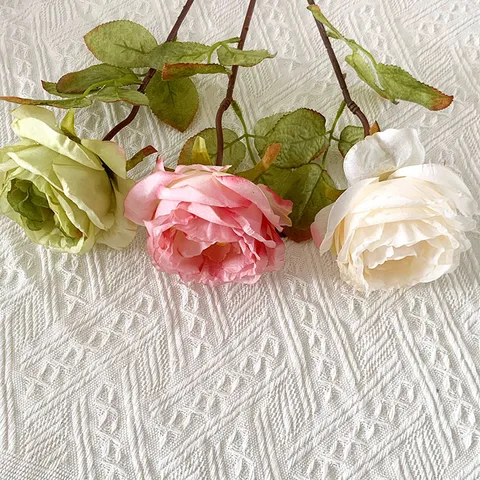 French Retro Artificial Rose Silk Flower Scorched Edge Long Stem Fake Flower For Home Living Room Decor Wedding