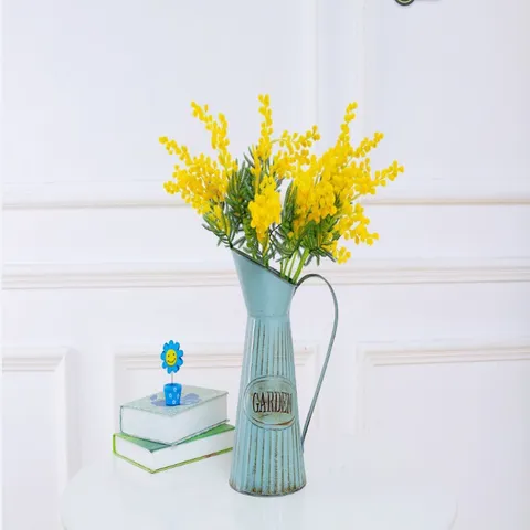 Branche de Mimosa en Soie Artificielle Flocé Jaune Faux Fleurs Pour Décoration Maison Fête Mariage Arrangement Floral
