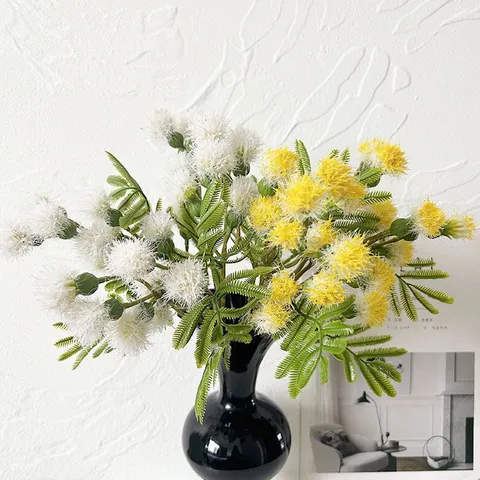 Artificial Flower Bouquet Dandelion Mimosa Fake Floral Silk Flower Bunch For Hotel Home Decor Photography Props