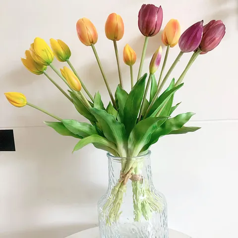 Artificial Tulip Flowers Bouquet Soft Touch Five Heads Fake Flowers For Home Wedding Table Decor Floral Arrangement