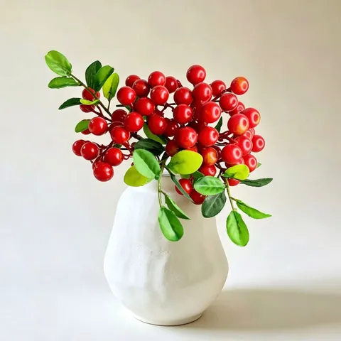 Artificial Silk Berry Branch Fake Plant Green Fruit Home Decor Table Centerpiece Pastoral Style Floral Arrangement