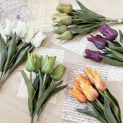 Retro Silk Tulip Artificial Flowers Bundle Vintage Fake Flowers For Hotel Wedding Home Party Floral Decoration