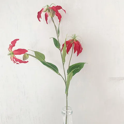 Artificial Silk Flame Lily Flower Branch Fake Gloriosa Lily Stem For Home Wedding Party Decor Photography Props