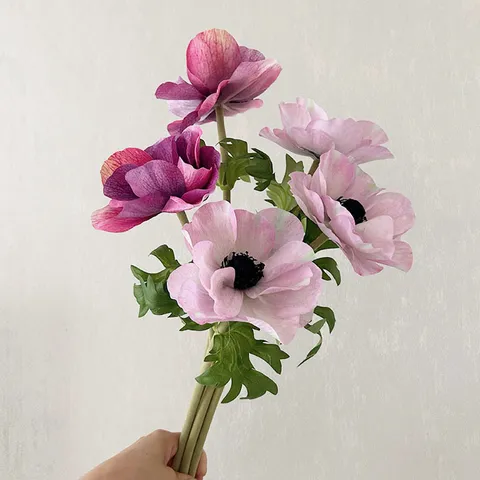 Rétro Luxe Branche Unique Artificielle Anémone Fleur de Soie Style Européen Floral Décoratif Pour Décoration De Mariage À La Maison