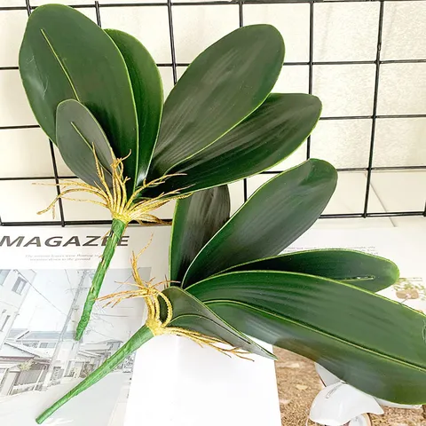 Artificial Phalaenopsis Orchid Leaves EVA Green Fake Plant Stems For Floral Arrangement Home Decor DIY Craft Supplies