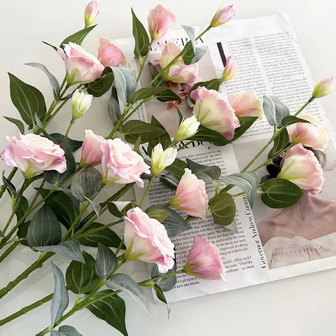 Artificial Lisianthus Flowers 3 Heads Silk Fake Flowers Lifelike Floral Bouquet For Home Living Room Wedding Decor