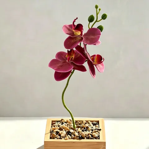 3D Printed Mini Phalaenopsis Artificial Flower Short Branch Silk Fabric Floral Arrangement For Home Hotel Table Interior Decor