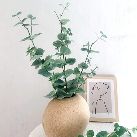 Artificial Eucalyptus Branch Single Green Fake Leaf Silk Flower For Wedding Party Restaurant Home Decor Floral Arrangement