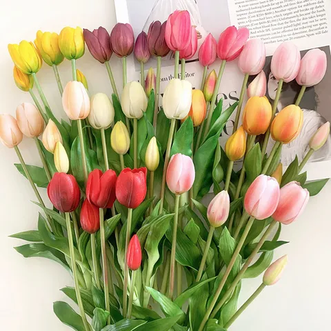 Artificial Tulip Flowers Bouquet Soft Touch Five Heads Fake Flowers For Home Wedding Table Decor Floral Arrangement