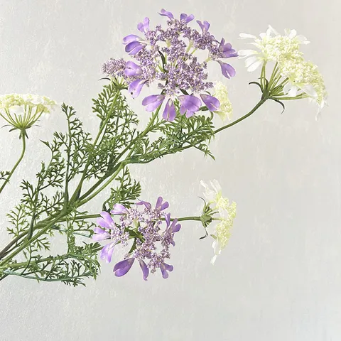 Fleur en Soie de Luxe Léger Minimaliste Artificielle Tige de Fleur en Dentelle Blanche et Violette pour Décoration de Mariage