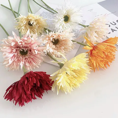 Artificial Gerbera Daisy Single Branch Silk Flower For Wedding Home Table Living Room Decoration Floral Arrangement