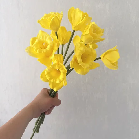 Artificial PU Narcissus Flower Single Stem Daffodil Fake Plant For Home Wedding Party Floral Arrangement