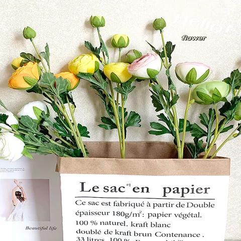 Artificial Ranunculus Silk Flower Single Stem Floral Arrangement For Home Wedding Party Decoration