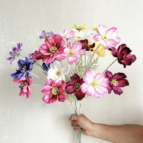 Artificial Cosmos Flowers Silk Fake Flowers 4 Heads Persian Chrysanthemum For Home Hotel Wedding Party Decor