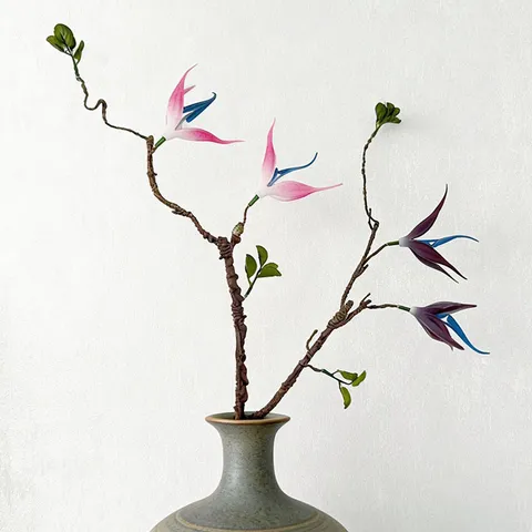 Chinese Pastoral Artificial Peach Blossom Silk Flower Branch Fake Plant Home Outdoor Soft Decoration Floral Arrangement