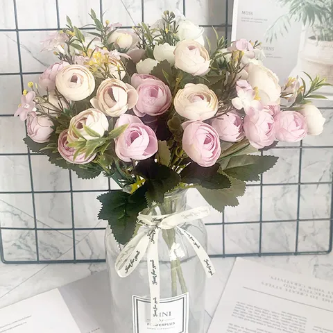 Artificial Silk Flower Bouquet Tea Buds Fake Floral Arrangement For Home Room Wedding Party Table Decoration
