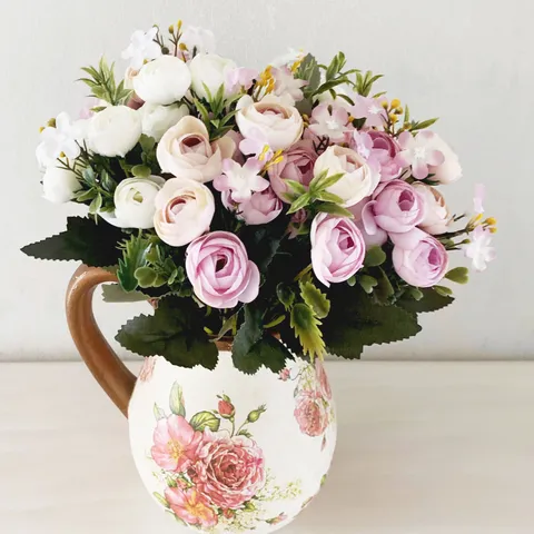 Artificial Silk Flower Bouquet Tea Buds Fake Floral Arrangement For Home Room Wedding Party Table Decoration