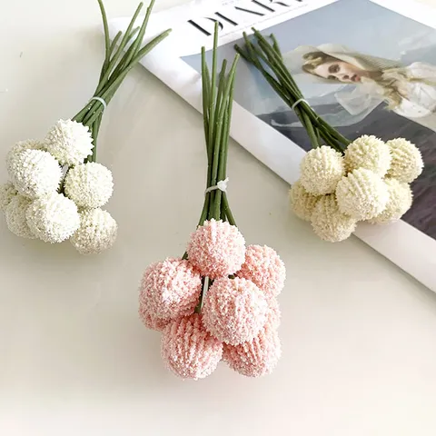 Artificial Golden Ball Flower Bouquet 9 Heads Silk Craspedia Fake Plants For Home Living Room Wedding Decor