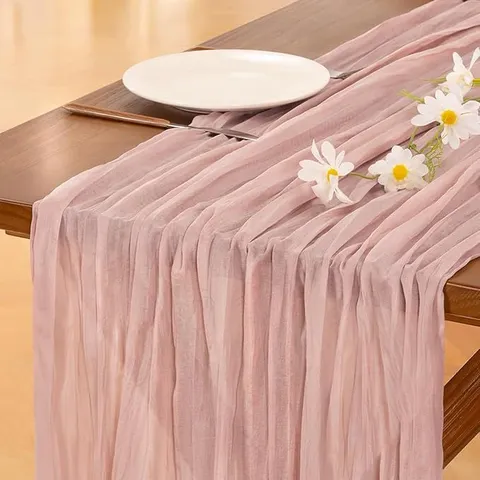 Crinkle Cheesecloth Table Runner Sheer Gauze Fabric Tablecloth For Wedding Party Banquet Bridal Shower Home Table Decoration