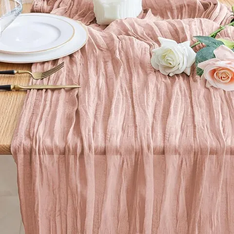 Crinkle Cheesecloth Table Runner Sheer Gauze Fabric Tablecloth For Wedding Party Banquet Bridal Shower Home Table Decoration