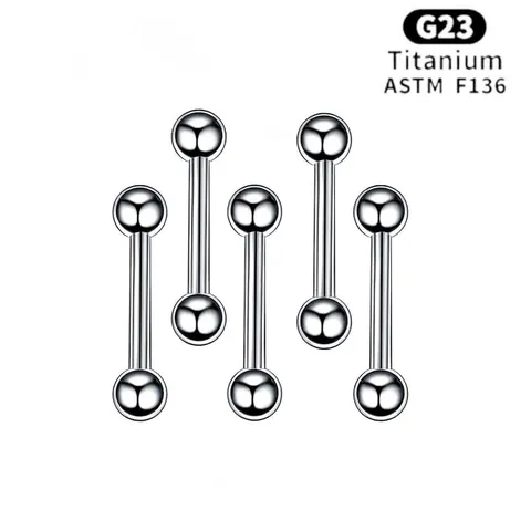 G23 Titanium ASTM F136 Tongue Rings Double Ball Straight Barbell Internally Threaded Body Piercing Jewelry For Men Women