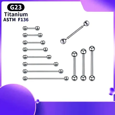 G23 Titanium ASTM F136 Tongue Rings Double Ball Straight Barbell Internally Threaded Body Piercing Jewelry For Men Women