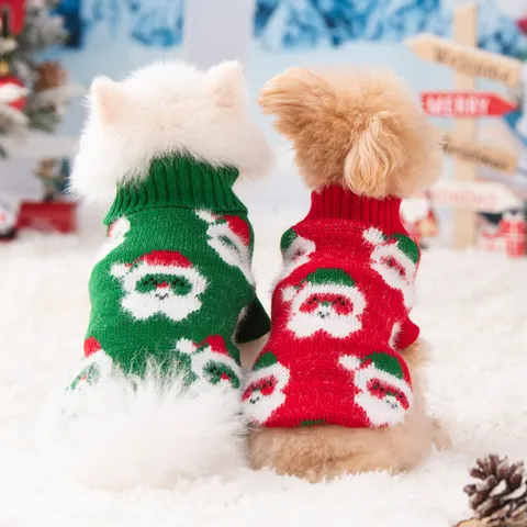 Weihnachten Haustier Pullover Weiches Garn Gestrickt Weihnachtsmann Muster Warmer Rollkragen Hundekostüm Verdickte Winterbekleidung Für Katzen Hunde