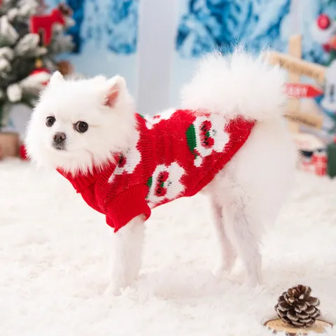 Weihnachten Haustier Pullover Weiches Garn Gestrickt Weihnachtsmann Muster Warmer Rollkragen Hundekostüm Verdickte Winterbekleidung Für Katzen Hunde