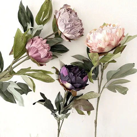 Nordic Style Vintage Peony Artificial Flower Single Branch Silk Fake Flower Home Decor Wedding Photography Props Floral Arrangement
