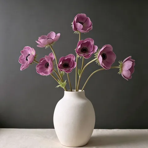 Artificial Anemone Flower Single Branch PU Faux Flower For Home Table Living Room Decor Photography Props
