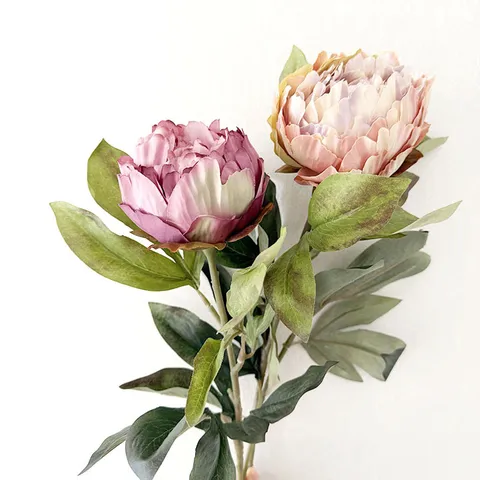 Nordic Style Vintage Peony Artificial Flower Single Branch Silk Fake Flower Home Decor Wedding Photography Props Floral Arrangement