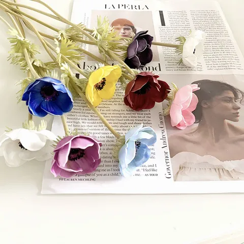 Artificial Anemone Flower Single Branch PU Faux Flower For Home Table Living Room Decor Photography Props