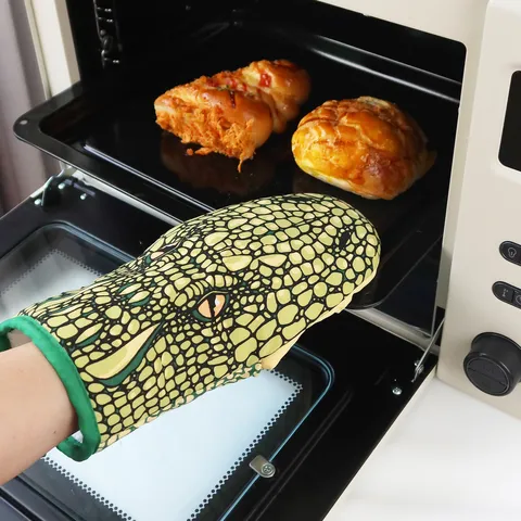 Guanti da Forno a Coccodrillo Cartone Animato Cotone Ispessito Resistente al Calore Antiscivolo Cucina BBQ