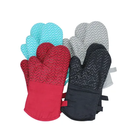 Guanti da Microonde Resistenti al Calore Ispessiti Cotone Silicone Antiscottatura Cucina Cottura Forno Protettivi
