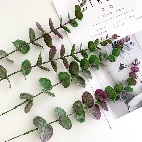 Artificial Eucalyptus Leaf Single Stem Green Money Plant Fake Floral Arrangement For Home Decor Wedding Silk Flower
