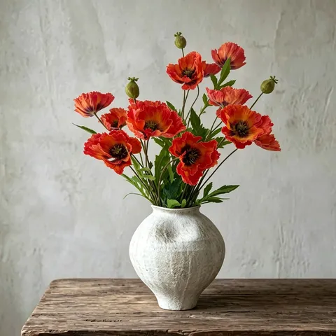 Fleur Artificielle de Coquelicot Luxe Simple Branche en Soie Pour Décoration Intérieure de Hôtel et Maison Bouquet