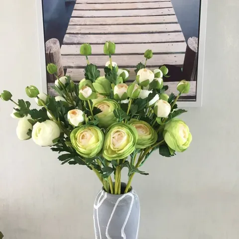 Artificial Ranunculus Silk Flower Single Stem Floral Arrangement For Home Wedding Party Decoration
