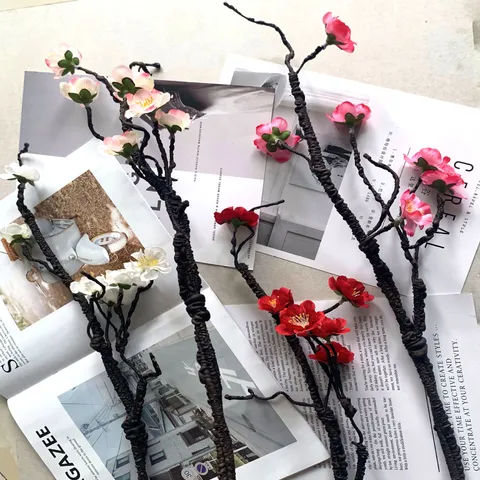 Chinese Style Artificial Peach Blossom Silk Flower Single Branch Fake Plum Blossom For Home Living Room Decor Floral Arrangement