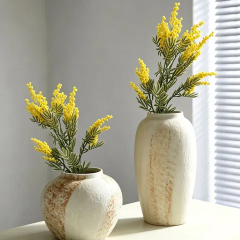 Artificial Mimosa Flower Silk Fake Flowers Fluffy Texture Wedding Home Living Room Decoration Floral Arrangement Bouquet