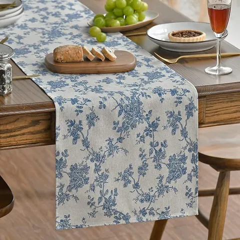 Runner da Tavola Floreale in Stile Nordico Tovaglia in Poliestere Blu Per Tavolo da Pranzo Cucina Decorazione Festa in Casa