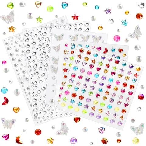 Self-Adhesive Acrylic Gemstone Stickers Rhinestone Artificial Pearl Star Heart Shapes For Face Nail DIY Craft Decoration