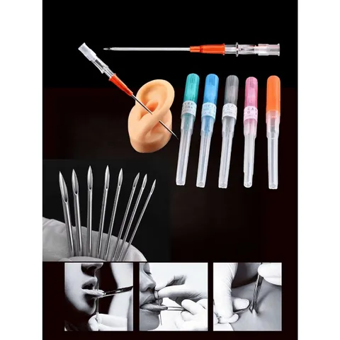 Professional 9Pcs Sterile Mixed Size 316L Stainless Steel Body Piercing Kit Including Needles Tweezers Gloves Set