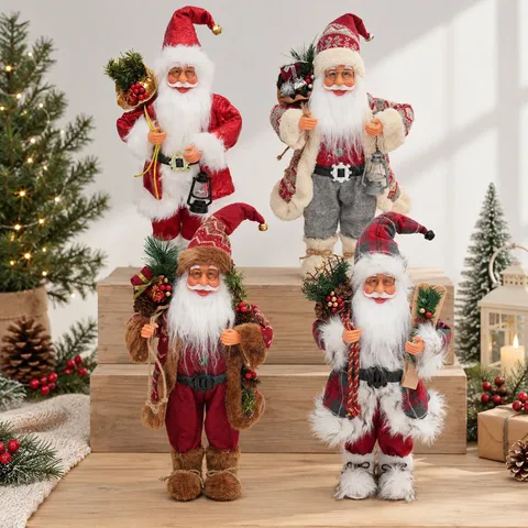 Ornement de Père Noël de 45cm Figurine Debout Décoration de Noël Décor de Bureau de Fête Poupée Père Noël en Plastique Cadeau