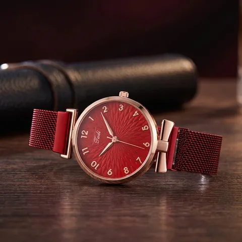 Reloj de Cuarzo para Mujer Moda Esfera de Girasol Correa de Malla Milanesa Magnética Lazo Reloj Elegante de Aleación Regalo