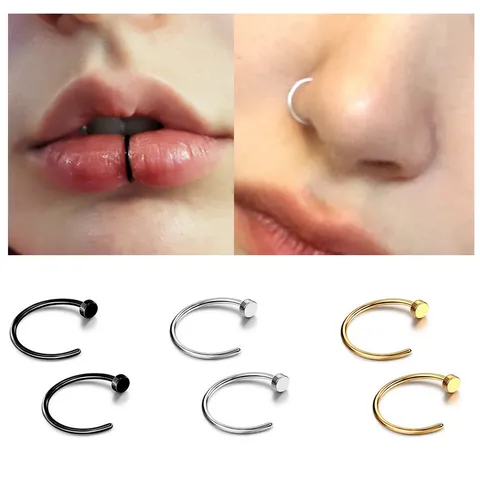 Fashion Stainless Steel C-Shaped Nose Rings Open Geometric Nose Piercing Jewelry For Men Women Daily Party Body Ornaments